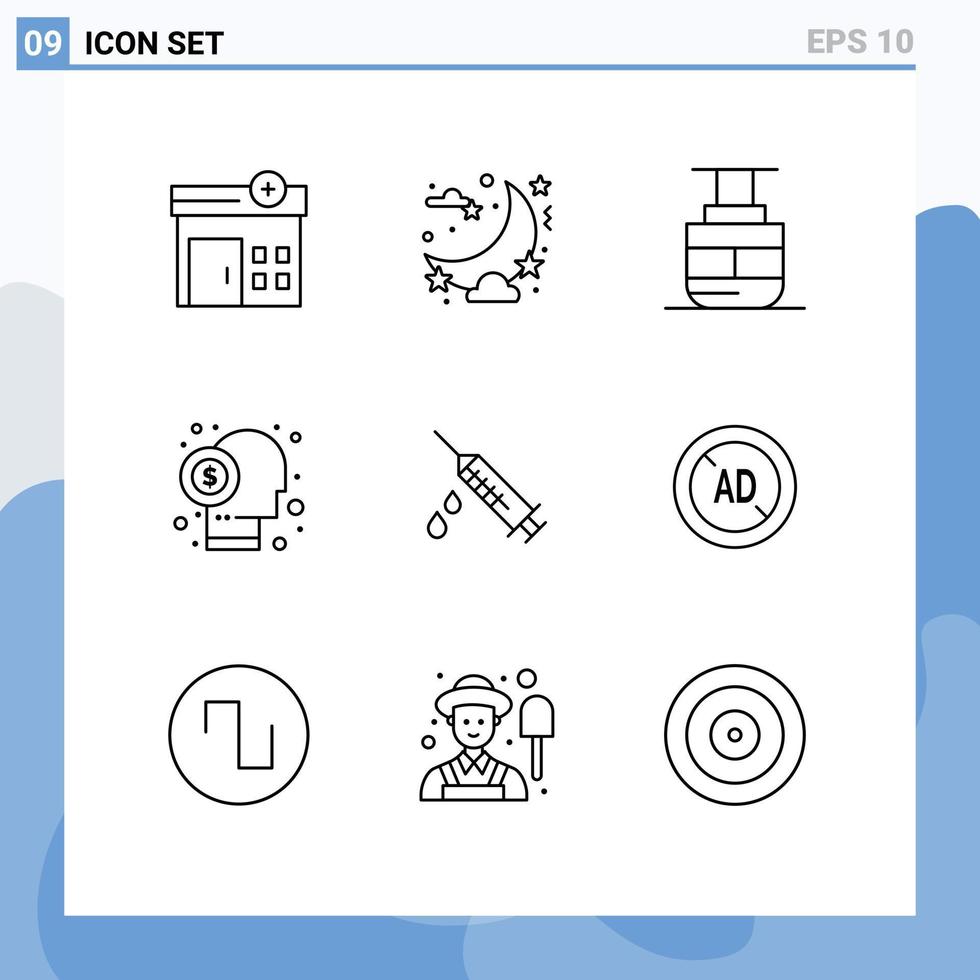 Modern Set of 9 Outlines Pictograph of injection shareholder transport investor capitalist Editable Vector Design Elements