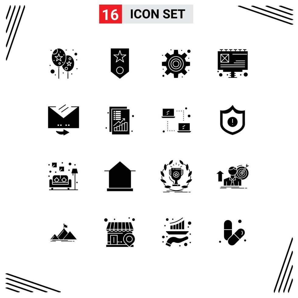 Set of 16 Modern UI Icons Symbols Signs for reply email cog answer advertising Editable Vector Design Elements