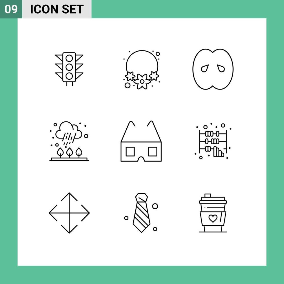 Modern Set of 9 Outlines and symbols such as glasses cold food rain autumn Editable Vector Design Elements