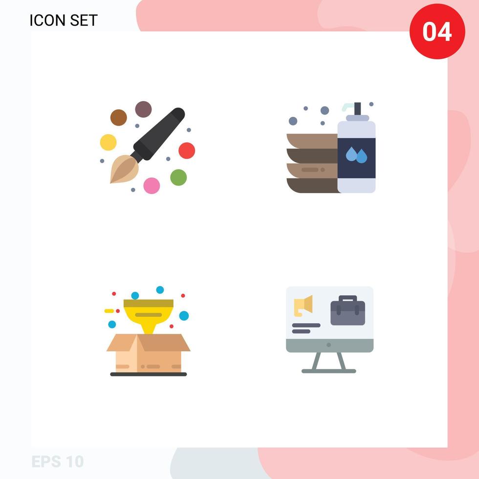 4 Thematic Vector Flat Icons and Editable Symbols of color box painting dish product Editable Vector Design Elements