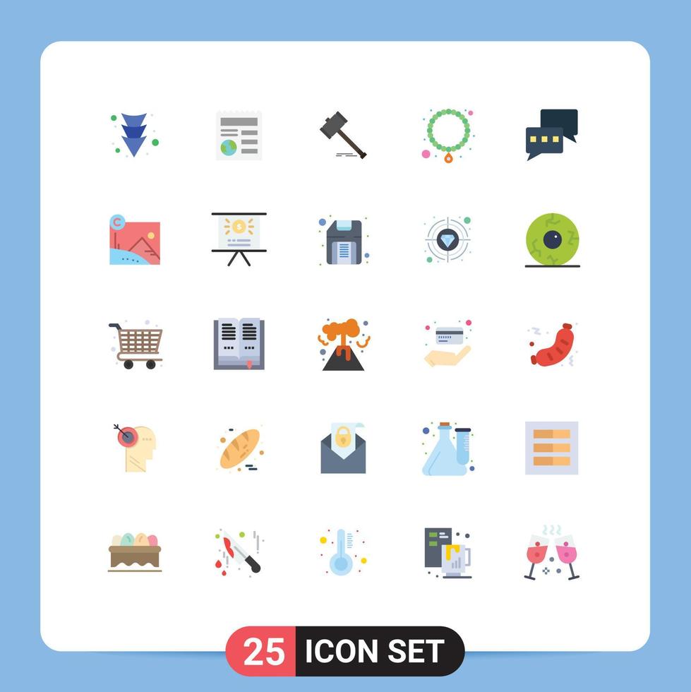 Mobile Interface Flat Color Set of 25 Pictograms of chatting necklace auction jewelry law Editable Vector Design Elements