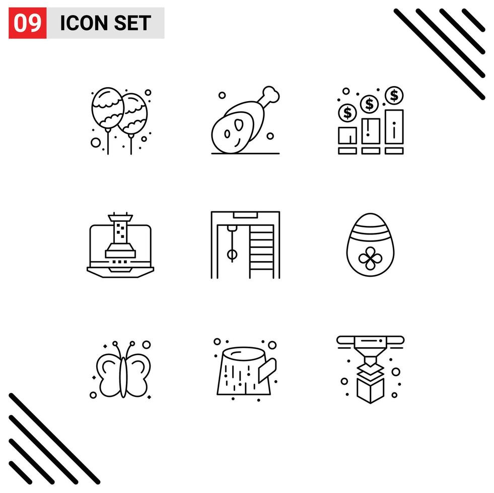 Group of 9 Outlines Signs and Symbols for didital strategy digital meat money investment Editable Vector Design Elements