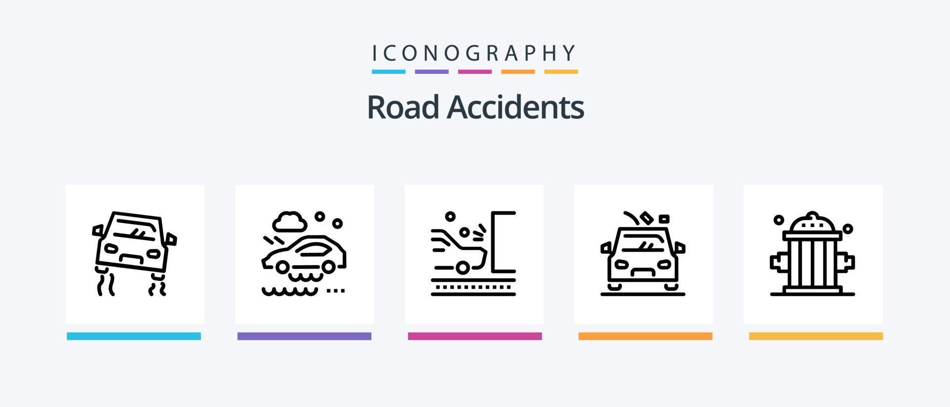 Road Accidents Line 5 Icon Pack Including ad board. falling down. traffic. car. crash. Creative Icons Design vector