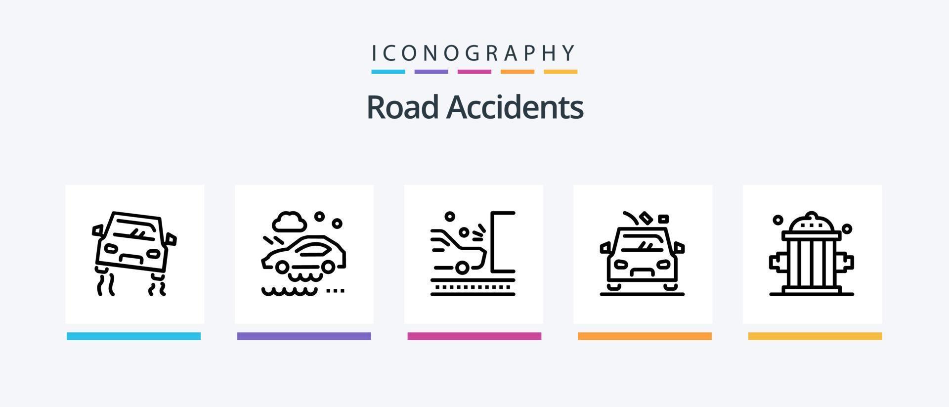 la carretera accidentes línea 5 5 icono paquete incluso anuncio tablero. que cae abajo. tráfico. coche. chocar. creativo íconos diseño vector