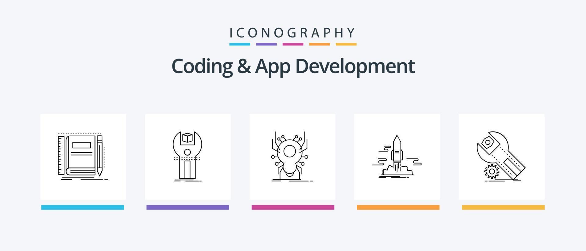 Coding And App Development Line 5 Icon Pack Including installation. settings. pocket. document. coding. Creative Icons Design vector