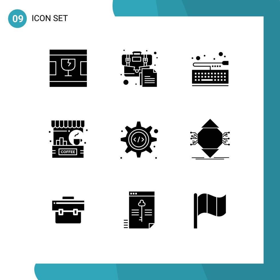 Set of 9 Commercial Solid Glyphs pack for html counter board coffee bar Editable Vector Design Elements