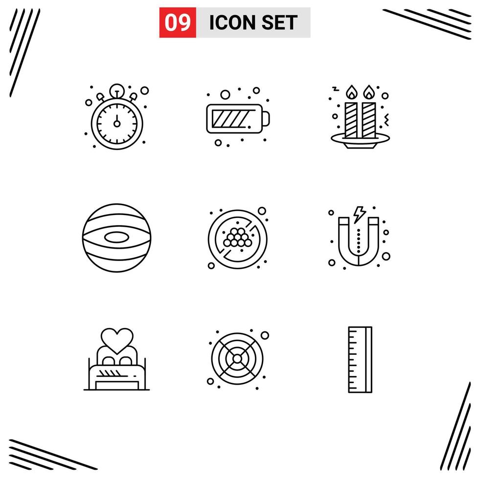 Modern Set of 9 Outlines Pictograph of organic no diet cake space jupiter Editable Vector Design Elements