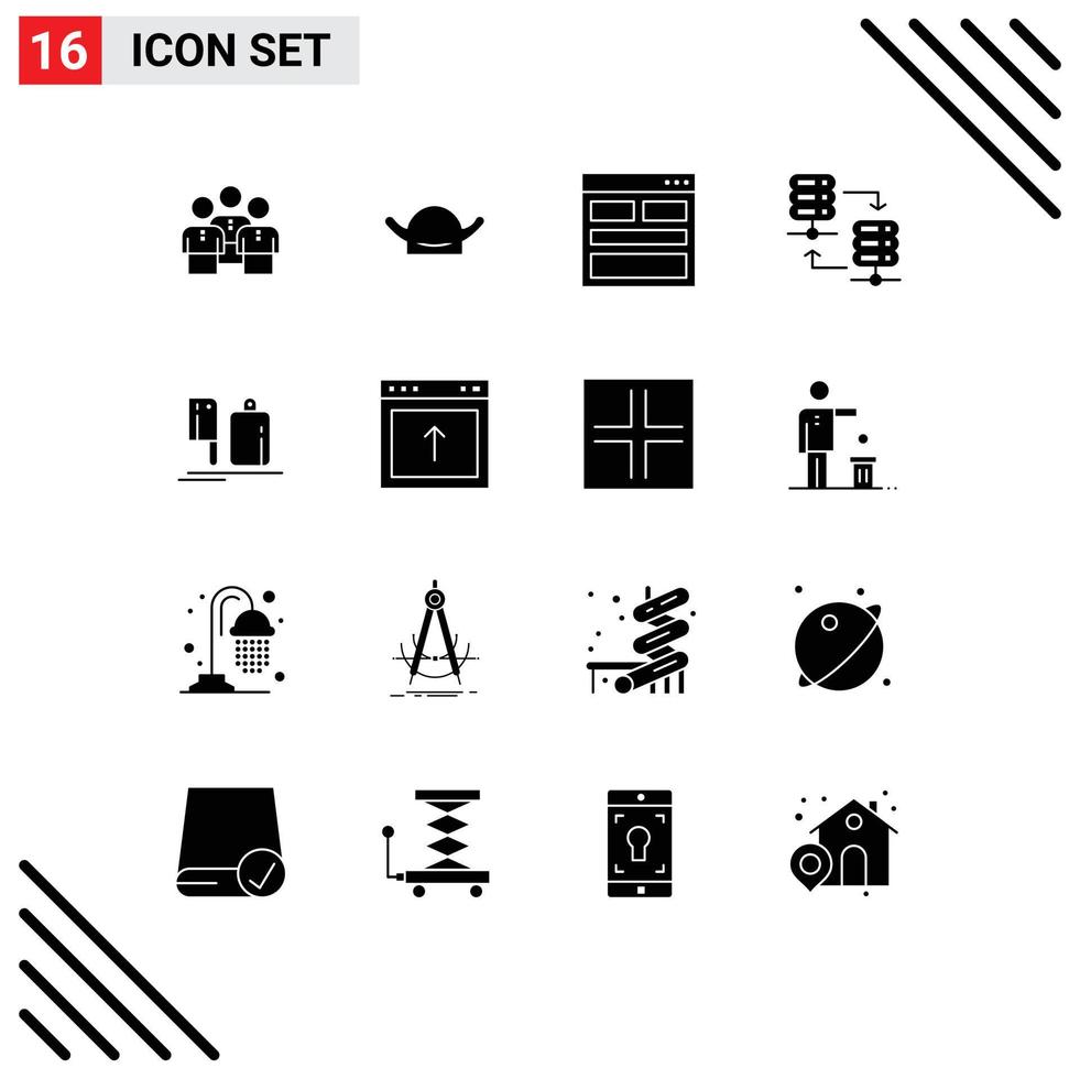 Modern Set of 16 Solid Glyphs and symbols such as server hosting info brim form contact Editable Vector Design Elements