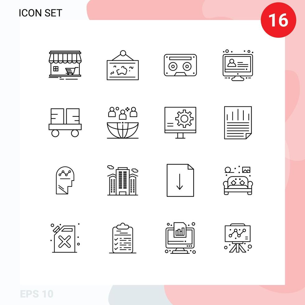 Stock Vector Icon Pack of 16 Line Signs and Symbols for lesson e learning photo tape audiotape Editable Vector Design Elements