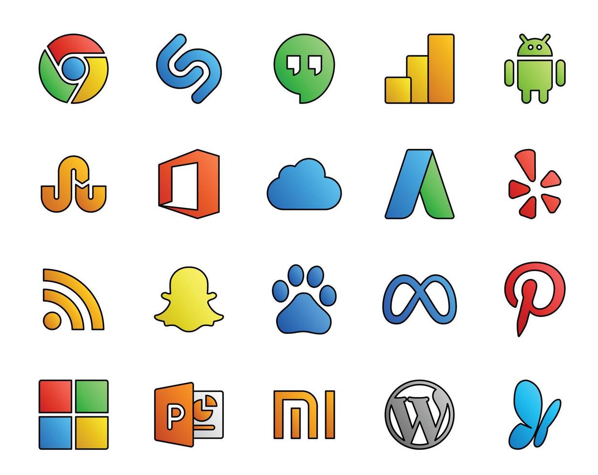 20 Social Media Icon Pack Including powerpoint pinterest adwords facebook baidu vector