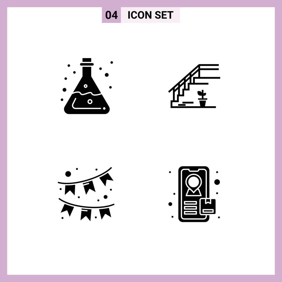 Mobile Interface Solid Glyph Set of Pictograms of chemistry home acid upstairs garland Editable Vector Design Elements