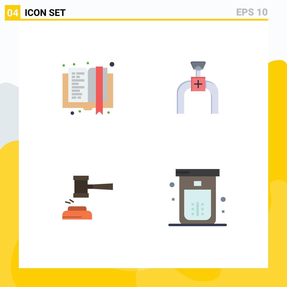 User Interface Pack of 4 Basic Flat Icons of book auction education gas gavel Editable Vector Design Elements