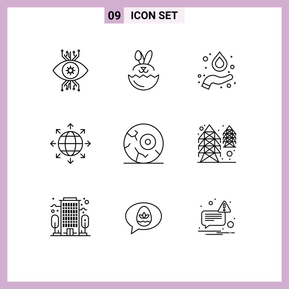 Mobile Interface Outline Set of 9 Pictograms of night halloween formula world global Editable Vector Design Elements