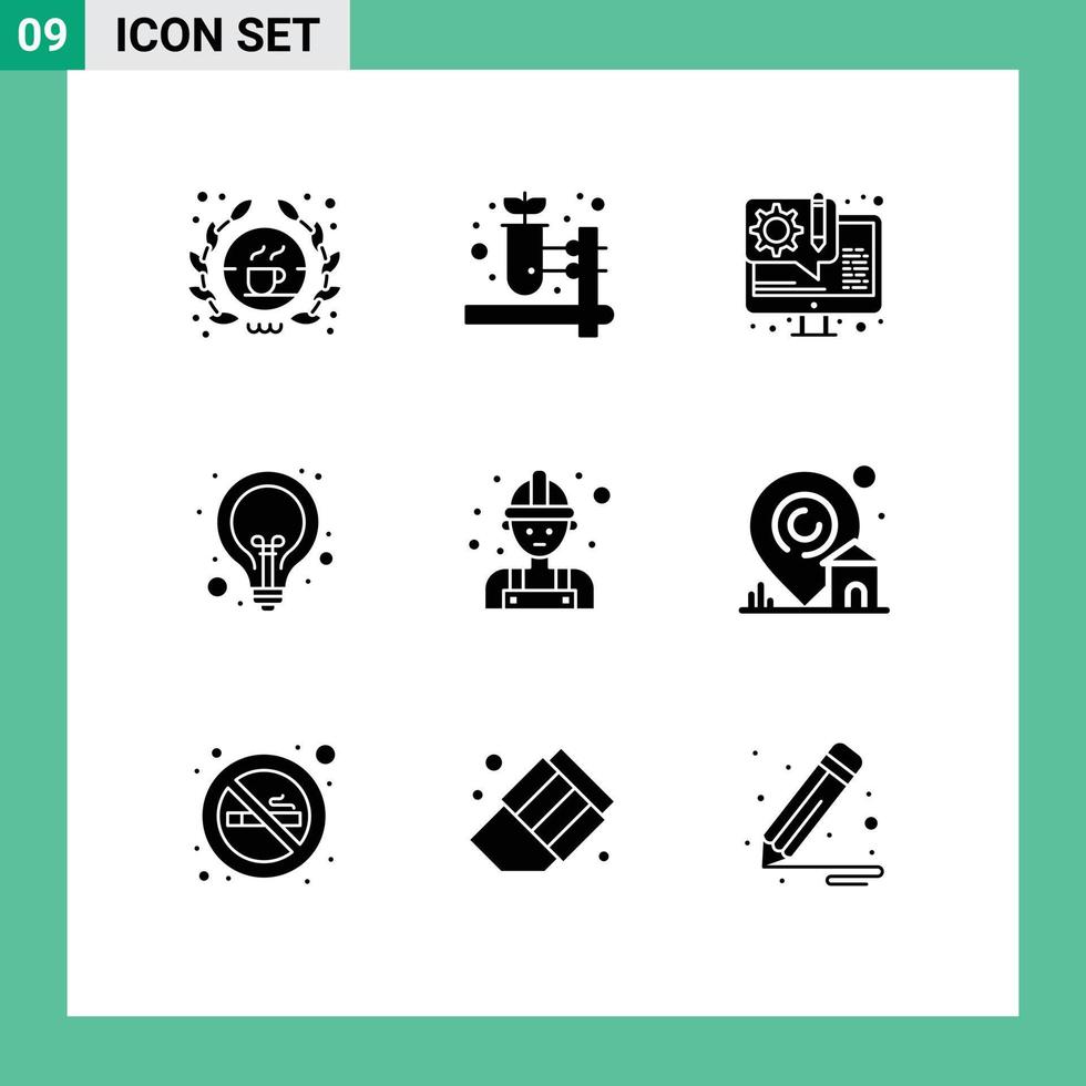 9 Thematic Vector Solid Glyphs and Editable Symbols of labour web development seo idea Editable Vector Design Elements