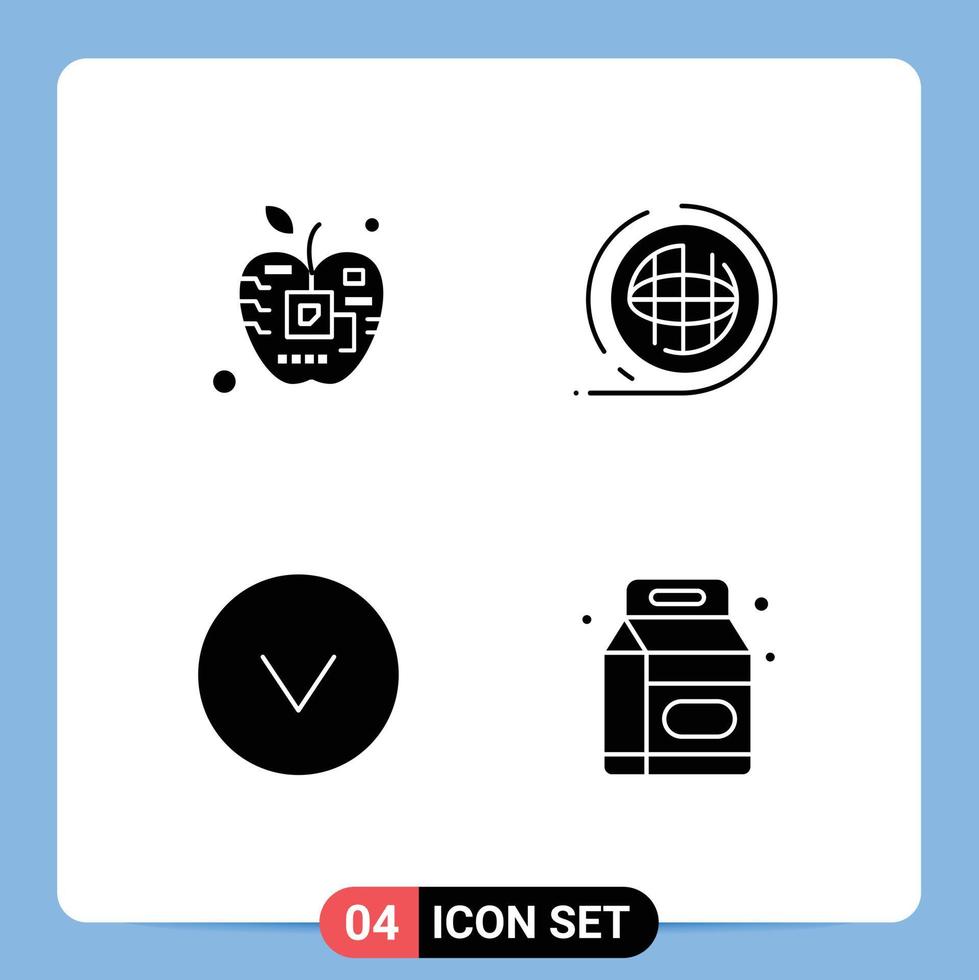 4 Thematic Vector Solid Glyphs and Editable Symbols of apple terra digital environment circle Editable Vector Design Elements