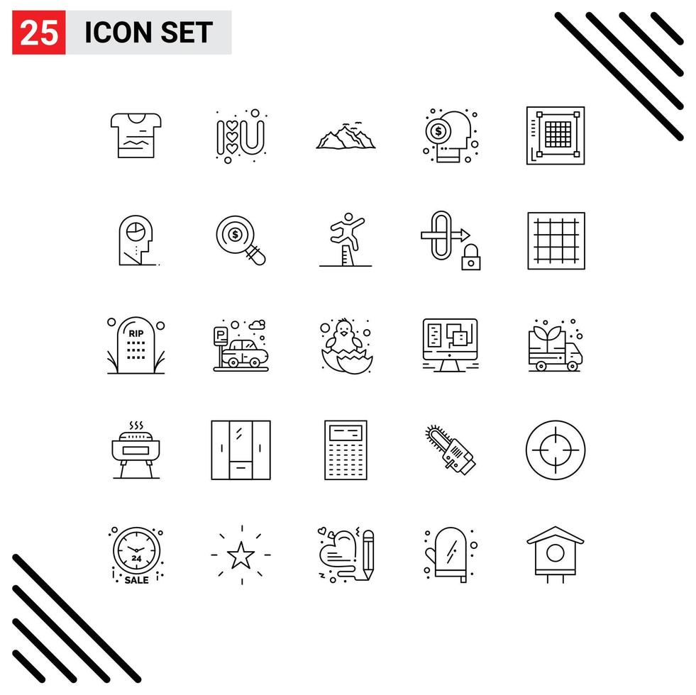 Universal Icon Symbols Group of 25 Modern Lines of shareholder financier mountain capitalist birds Editable Vector Design Elements