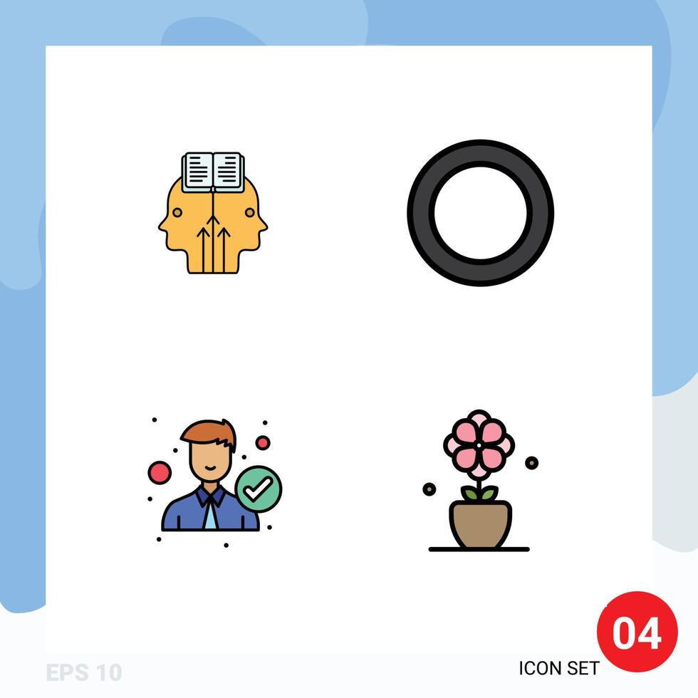 Group of 4 Modern Filledline Flat Colors Set for mind man man shim right Editable Vector Design Elements