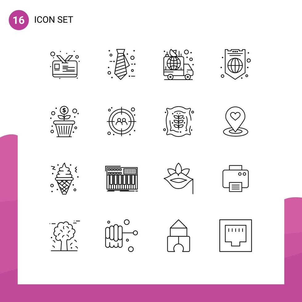 16 Outline concept for Websites Mobile and Apps money flower broadcast shield internet Editable Vector Design Elements