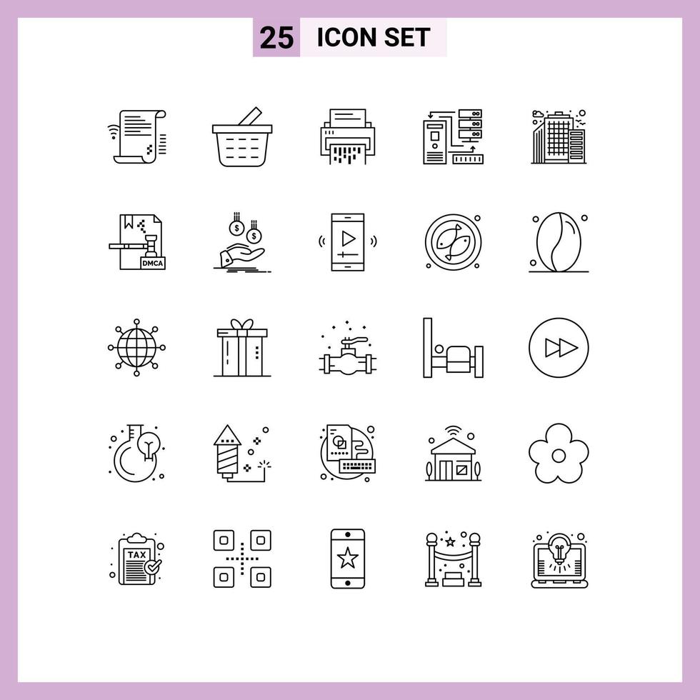 25 User Interface Line Pack of modern Signs and Symbols of database combination confidential shredder file Editable Vector Design Elements