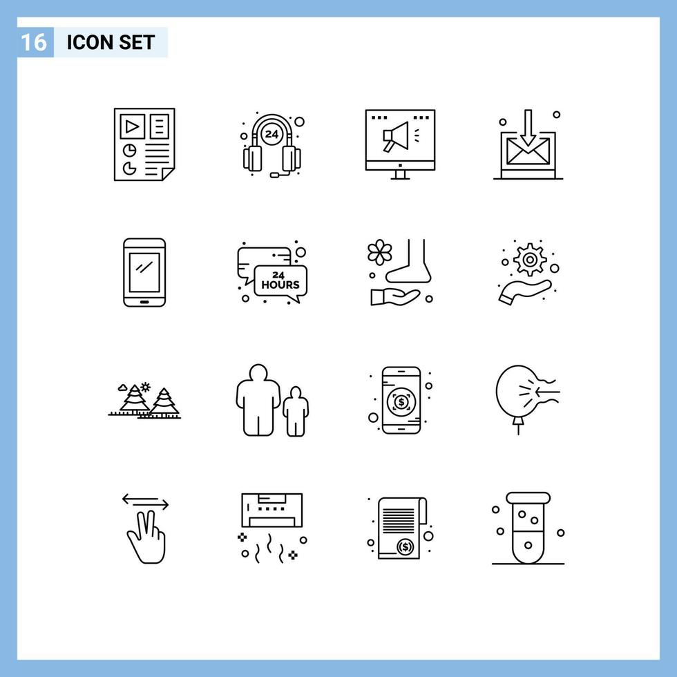 16 Thematic Vector Outlines and Editable Symbols of smart phone technology service inbox online Editable Vector Design Elements