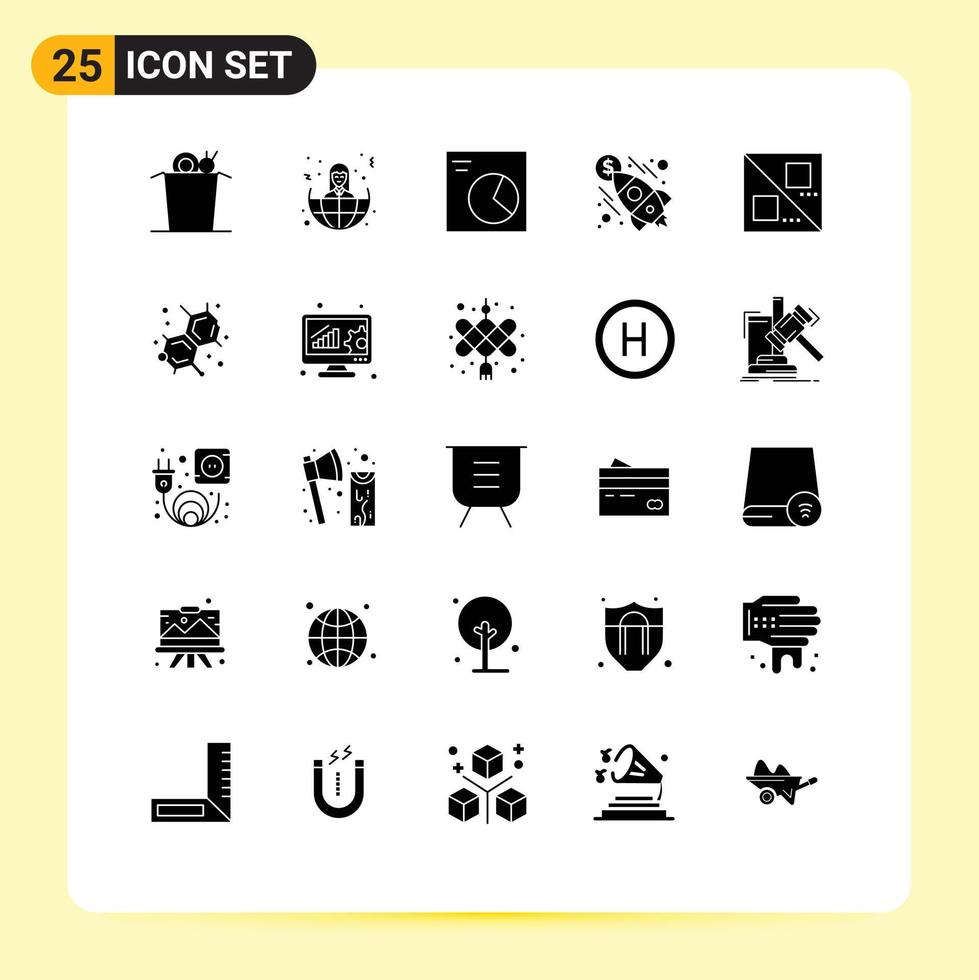 25 Solid Glyph concept for Websites Mobile and Apps chemistry design pie cross rocket Editable Vector Design Elements
