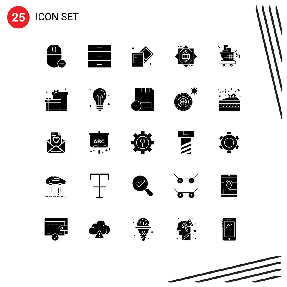 Solid Glyph Pack of 25 Universal Symbols of seo cart interior design core Editable Vector Design Elements