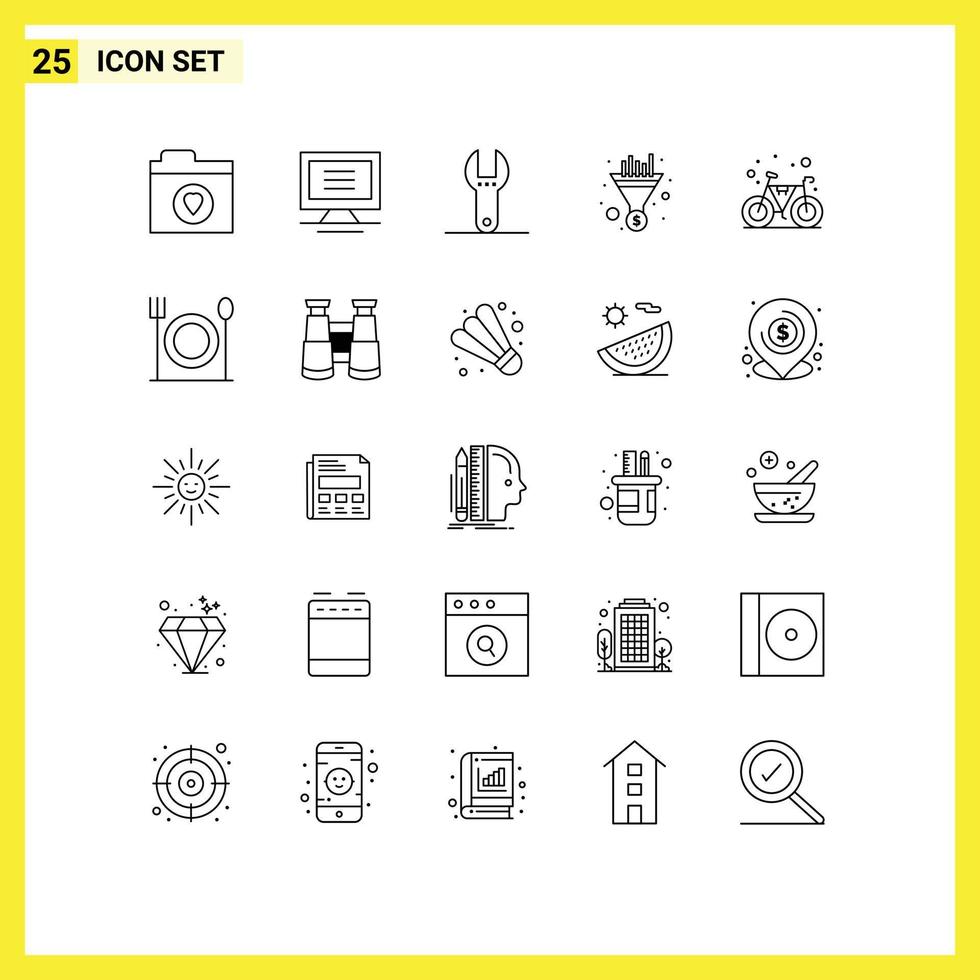 Modern Set of 25 Lines Pictograph of eat cycle tool bike seo Editable Vector Design Elements