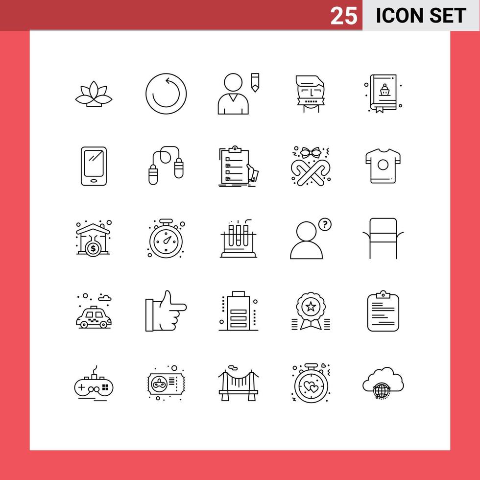 Modern Set of 25 Lines Pictograph of book baking profile terrorism opponent Editable Vector Design Elements