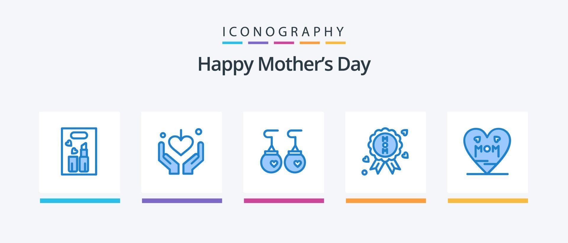 Happy Mothers Day Blue 5 Icon Pack Including mom. heart. earrings. quality. medal. Creative Icons Design vector