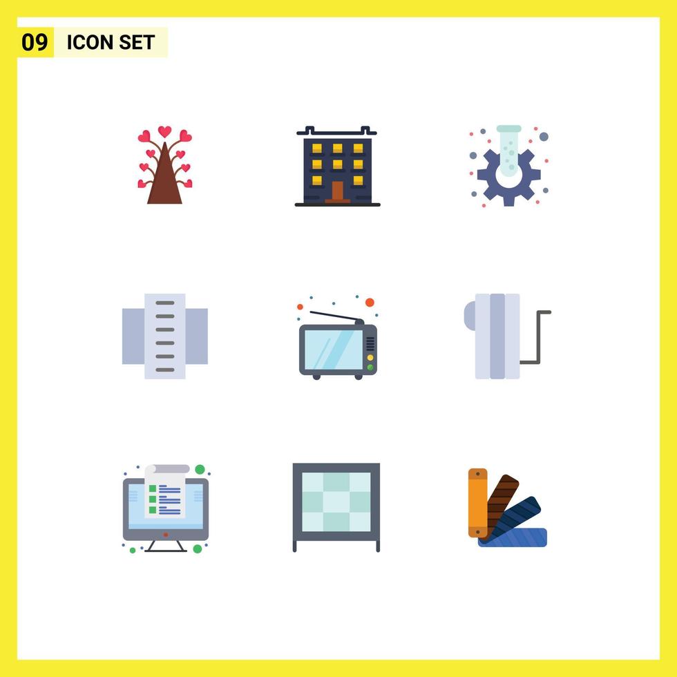 Group of 9 Flat Colors Signs and Symbols for flats building home apartments gear Editable Vector Design Elements