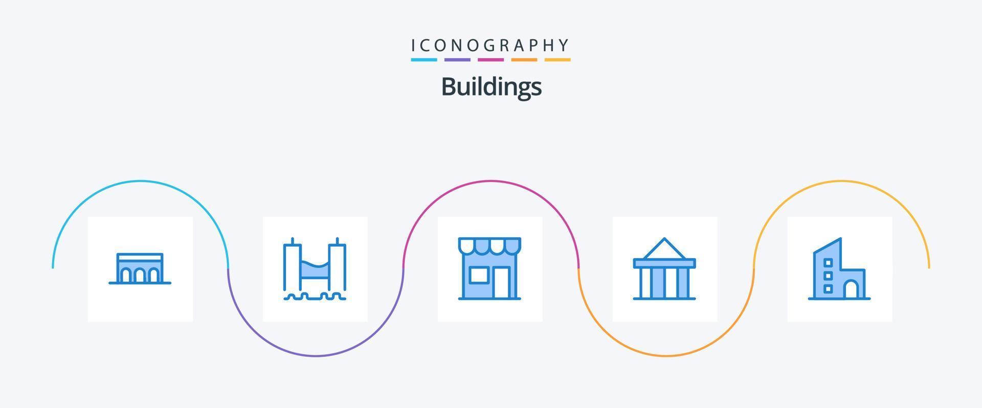 Buildings Blue 5 Icon Pack Including columns. acropolis. industrial. shop. marketplace vector