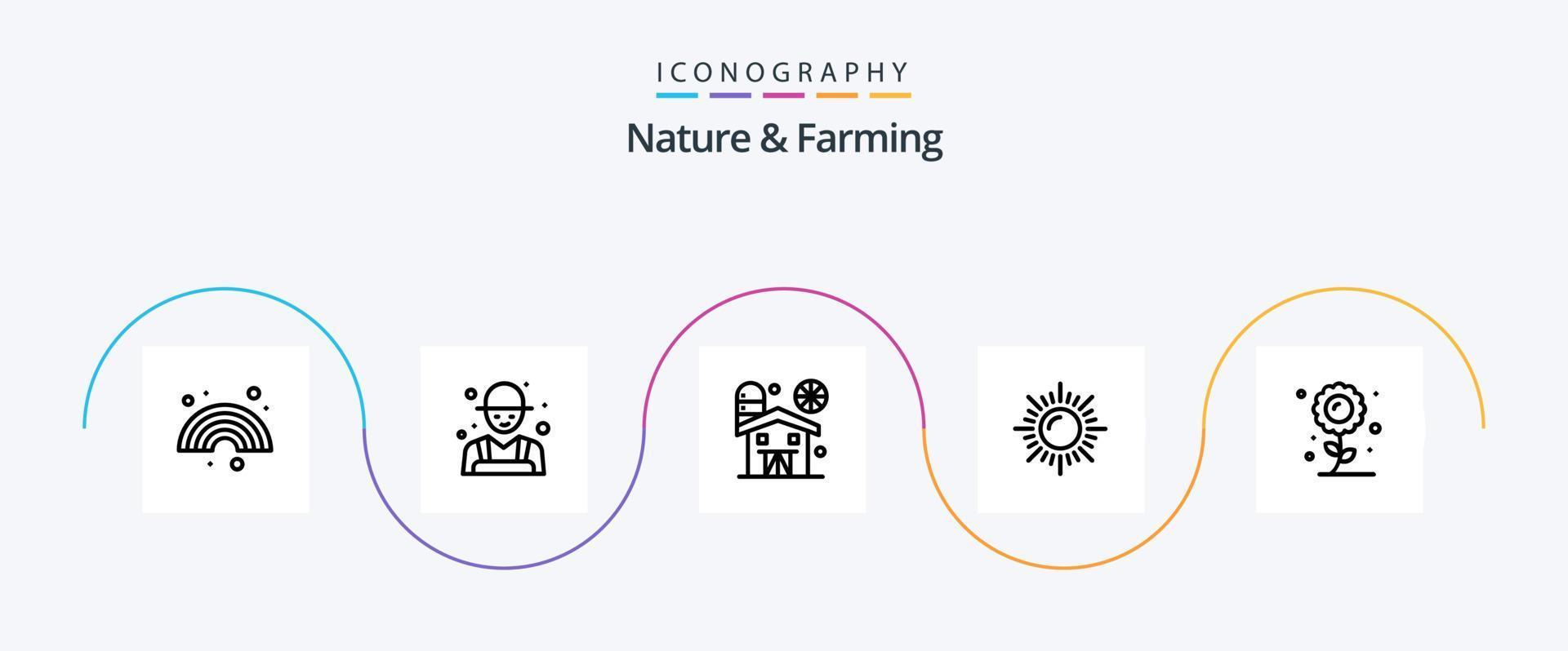 Nature And Farming Line 5 Icon Pack Including plant. farming. agriculture. sun. landscape vector