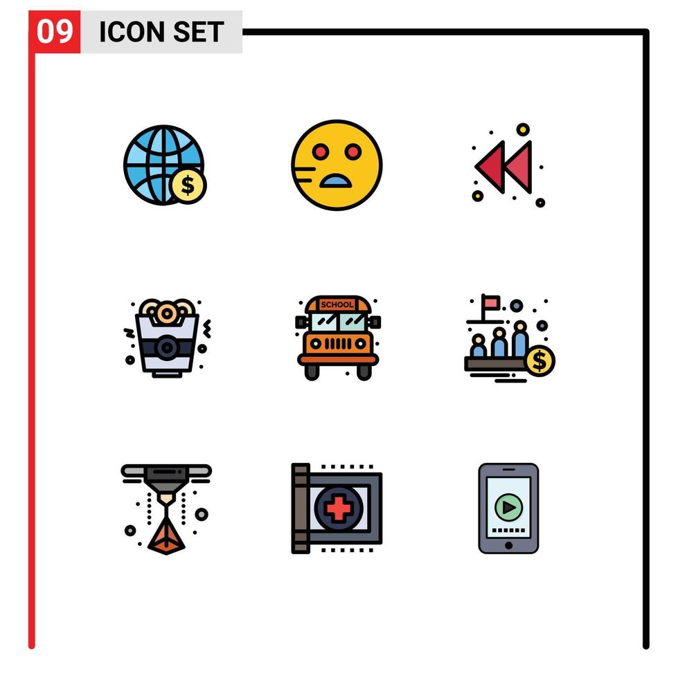 Set of 9 Modern UI Icons Symbols Signs for fund school arrow bus fast food Editable Vector Design Elements