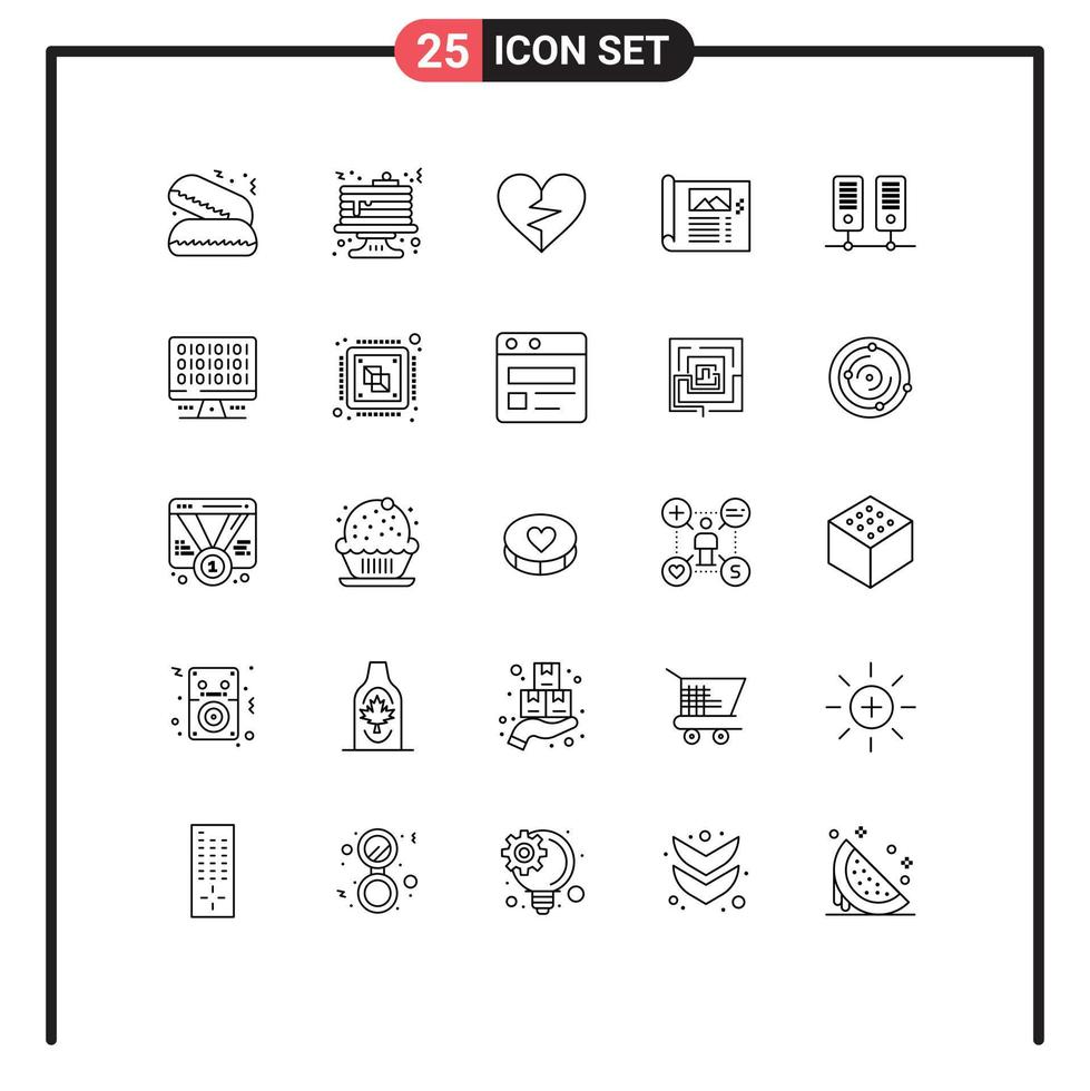 Modern Set of 25 Lines Pictograph of center sketch love plan design Editable Vector Design Elements