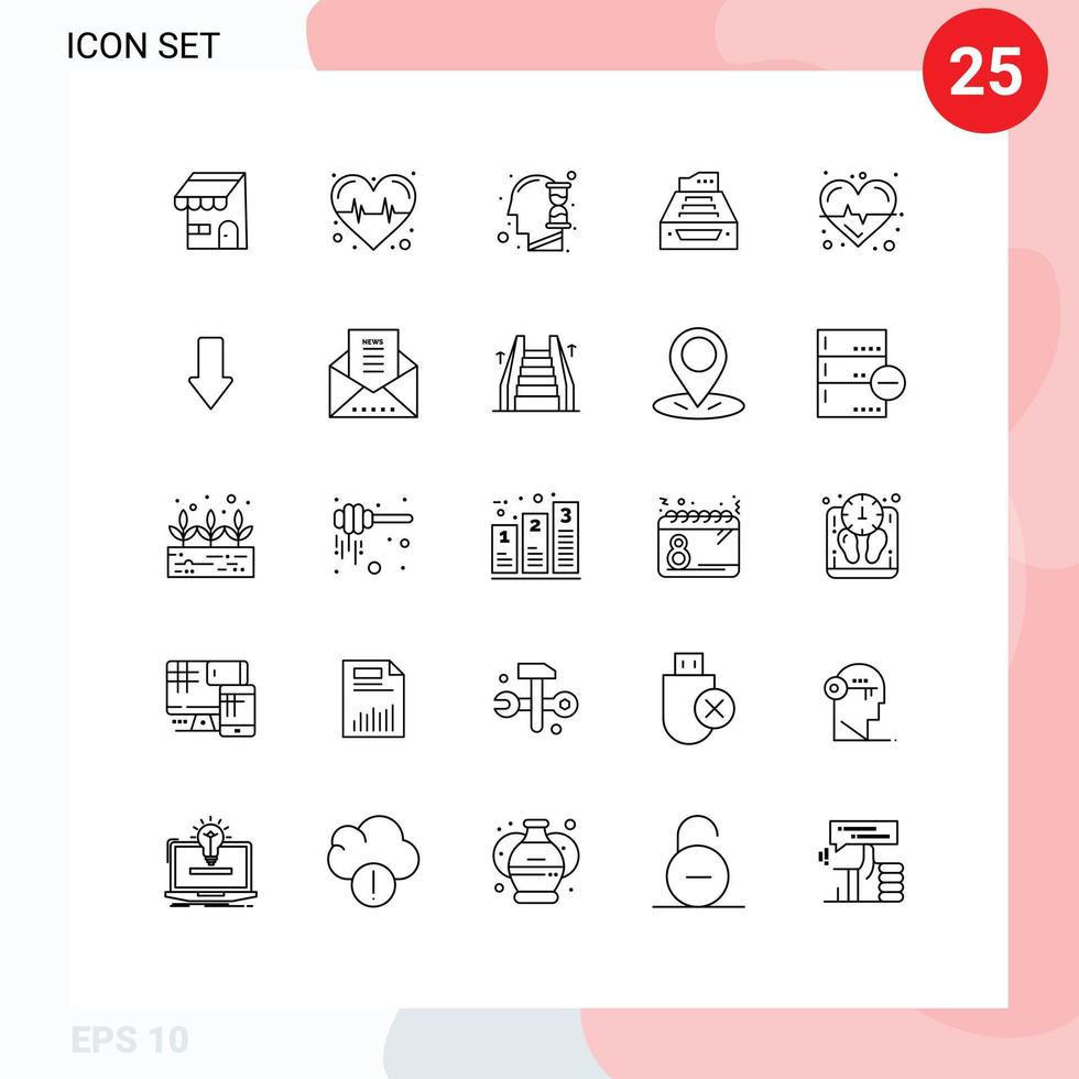 25 Universal Lines Set for Web and Mobile Applications storage database mind data accounting Editable Vector Design Elements