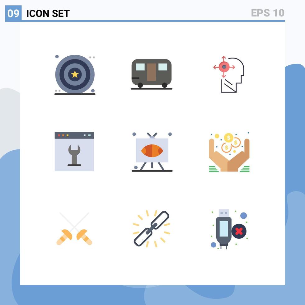 Modern Set of 9 Flat Colors Pictograph of football page mind interface browser Editable Vector Design Elements
