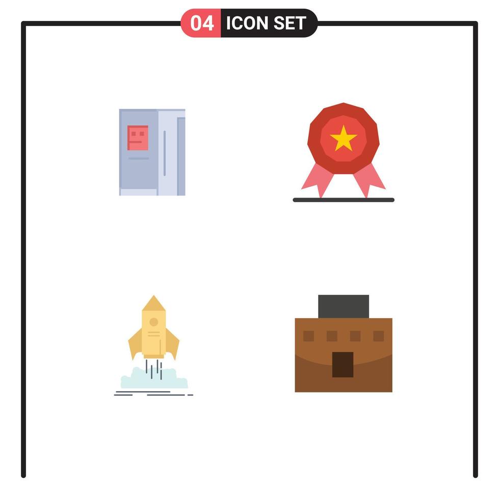 Set of 4 Vector Flat Icons on Grid for fridge ship freezer reward mission Editable Vector Design Elements