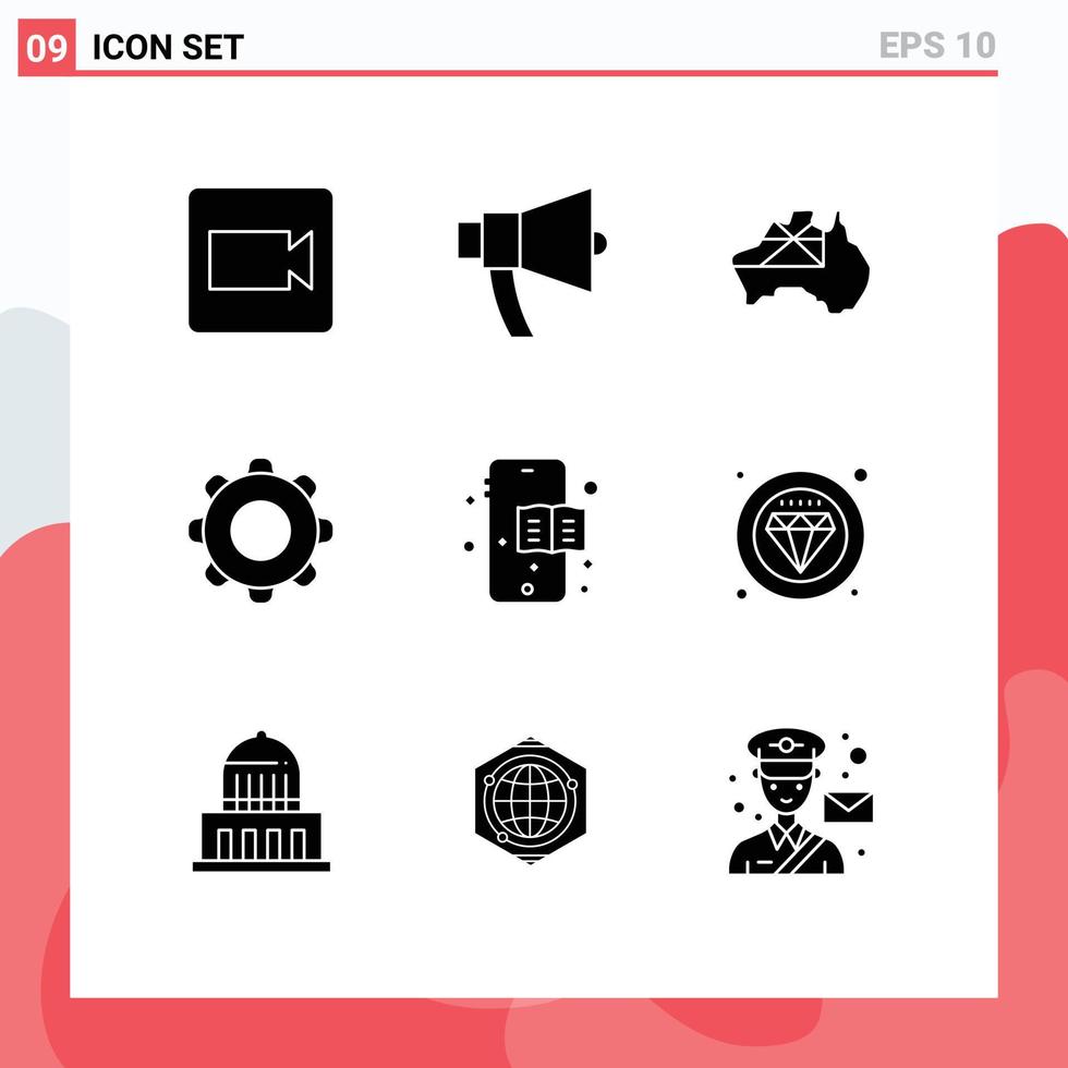 Set of 9 Modern UI Icons Symbols Signs for mobile mobile australia interface application Editable Vector Design Elements