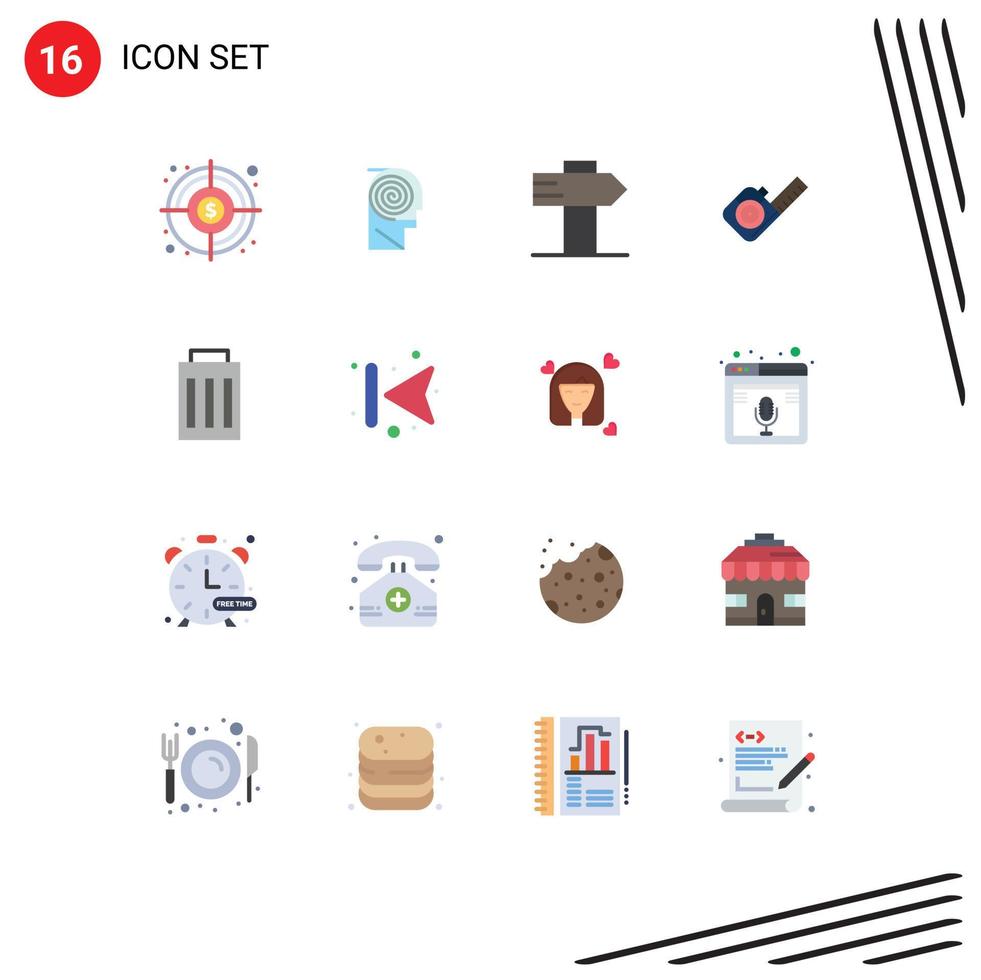 Pack of 16 Modern Flat Colors Signs and Symbols for Web Print Media such as interface tool study tape measure Editable Pack of Creative Vector Design Elements
