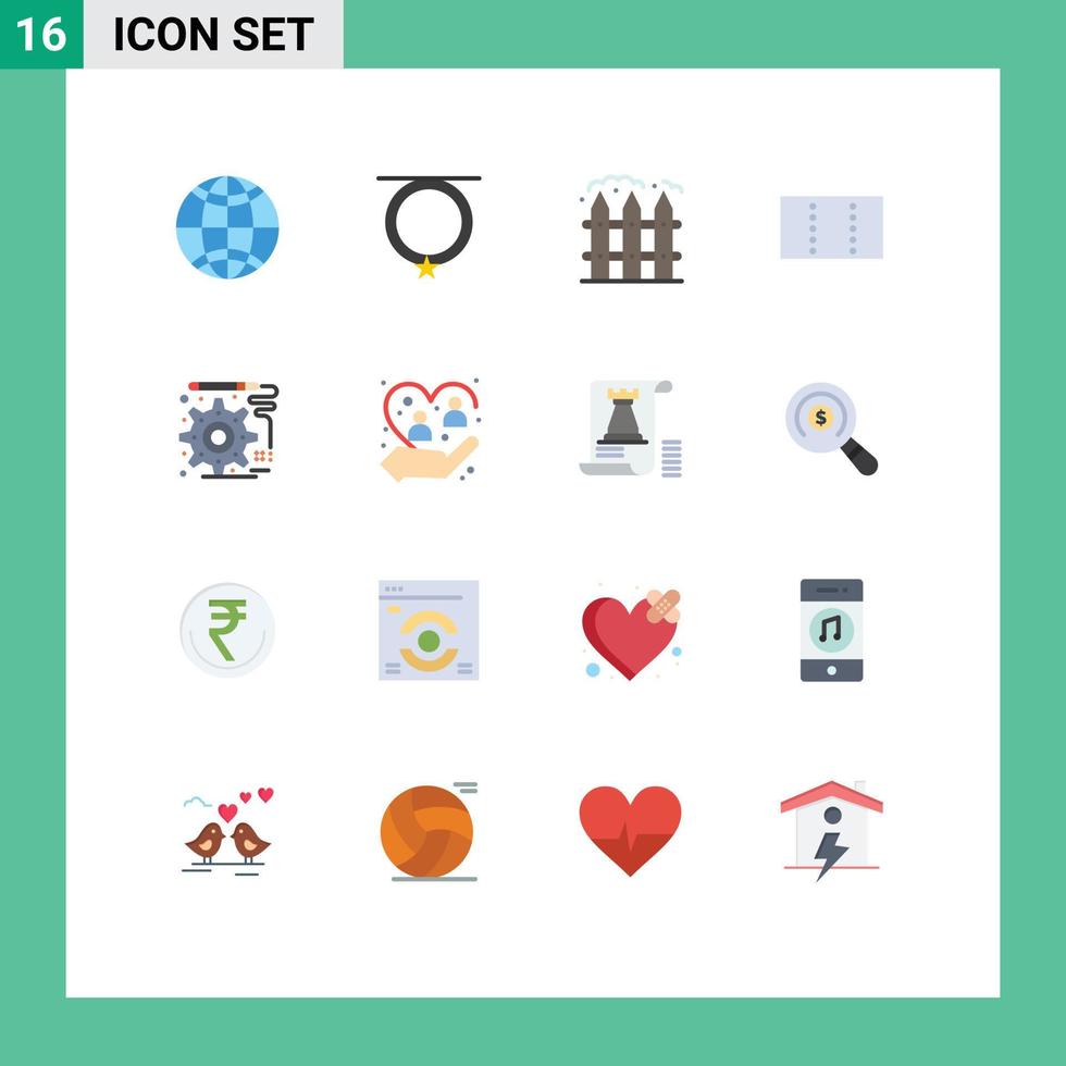 User Interface Pack of 16 Basic Flat Colors of caring engineering farming development minimize Editable Pack of Creative Vector Design Elements