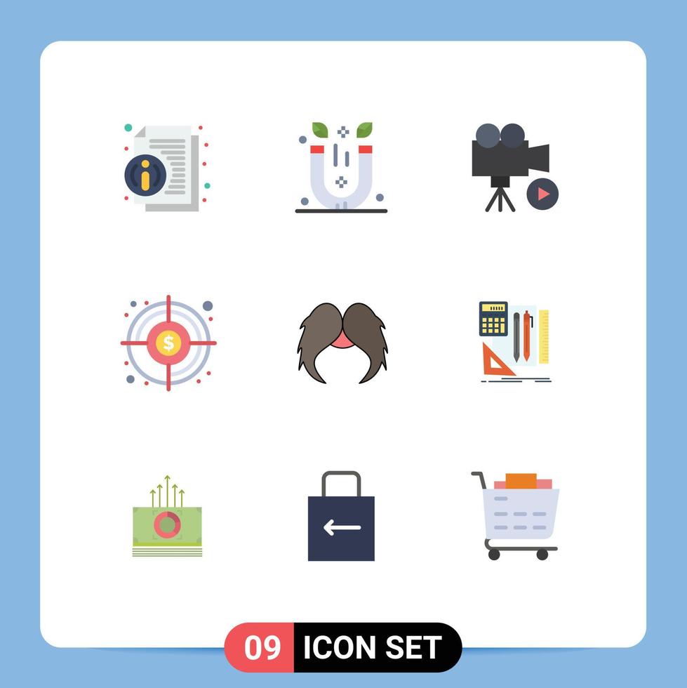 User Interface Pack of 9 Basic Flat Colors of moustache target camera