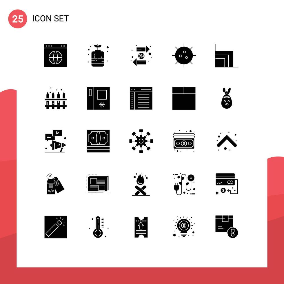 Universal Icon Symbols Group of 25 Modern Solid Glyphs of germ chemistry coin biology interchange Editable Vector Design Elements