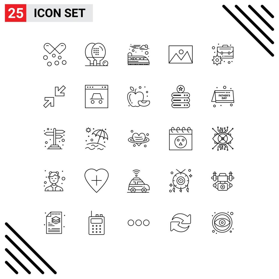 User Interface Pack of 25 Basic Lines of photo home ware game home train Editable Vector Design Elements