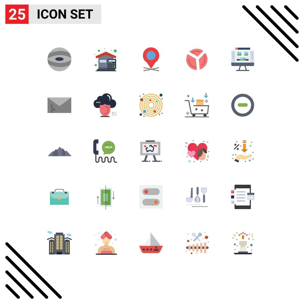 Universal Icon Symbols Group of 25 Modern Flat Colors of computer analytics location pie chart chart Editable Vector Design Elements