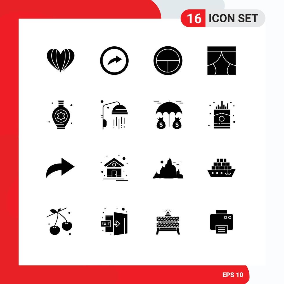 Pack of 16 creative Solid Glyphs of hobbies window badge theater interior Editable Vector Design Elements