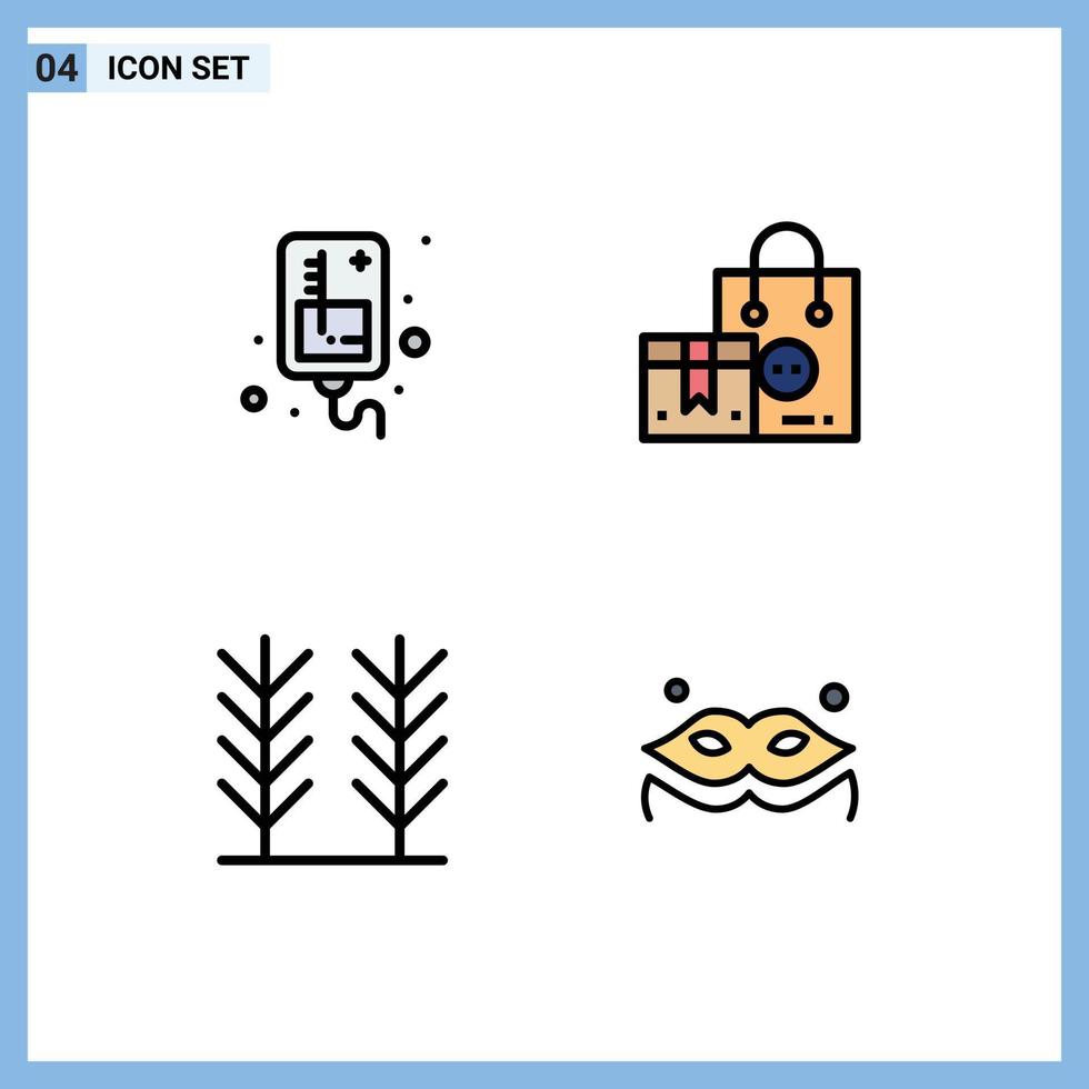 4 User Interface Filledline Flat Color Pack of modern Signs and Symbols of drip cereal medical product wheat Editable Vector Design Elements