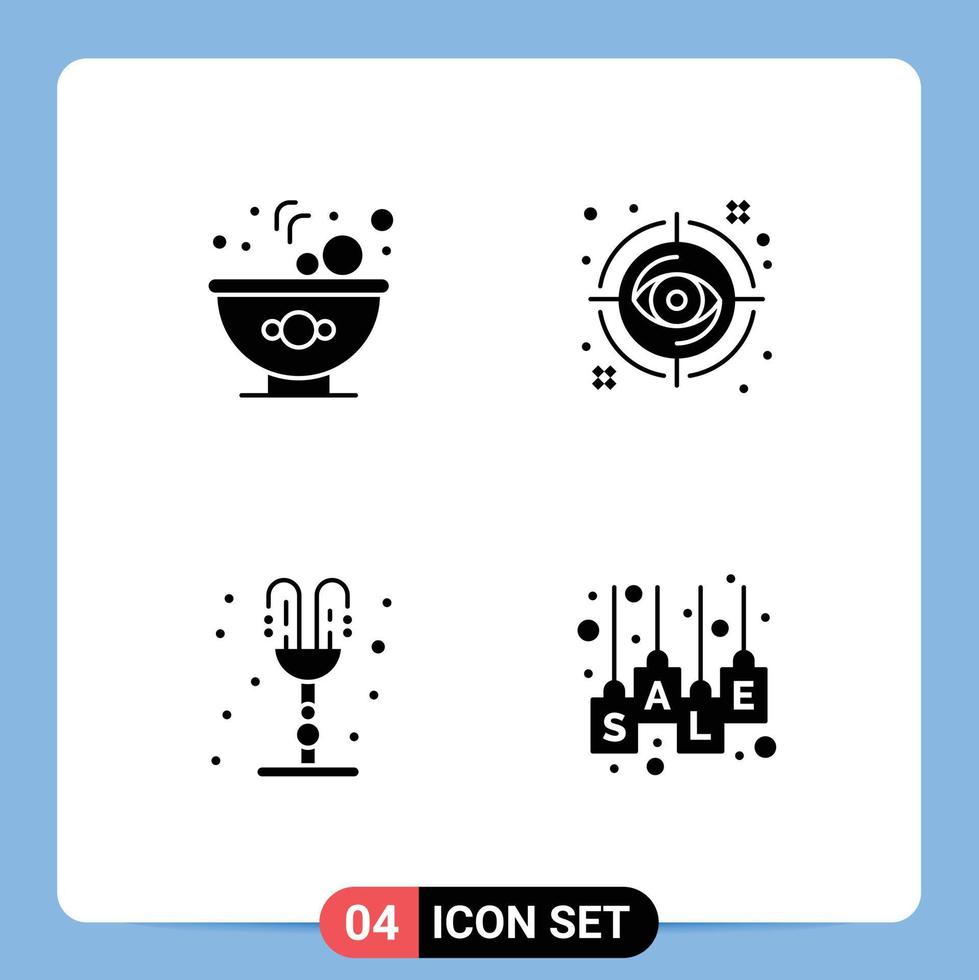 Group of 4 Solid Glyphs Signs and Symbols for bowl park eye target valentines day Editable Vector Design Elements