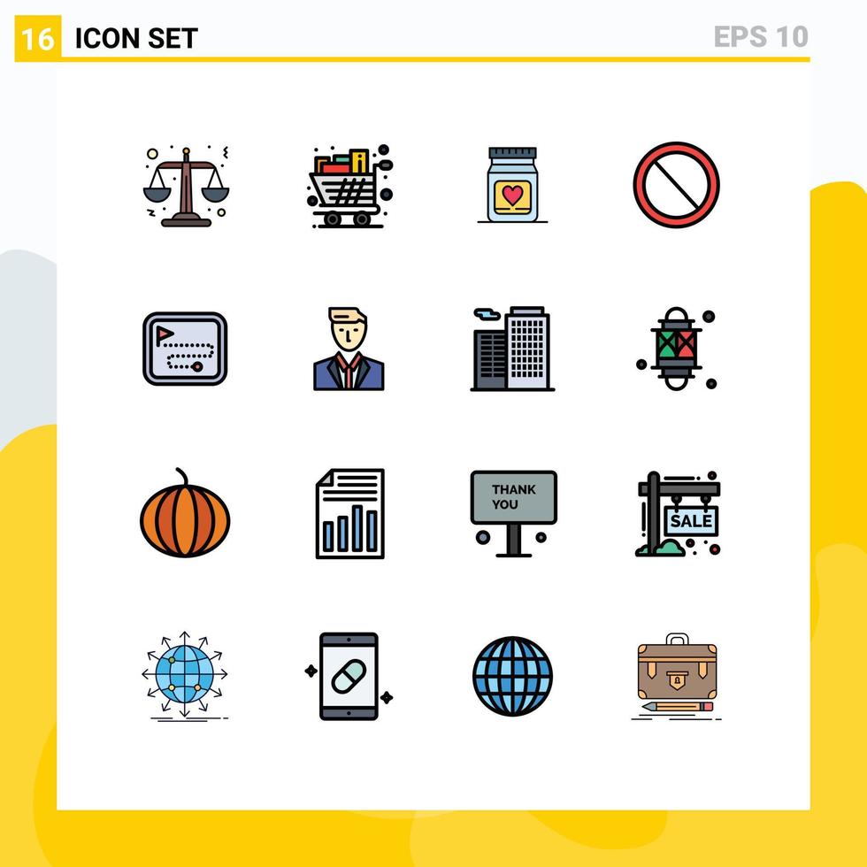 Flat Color Filled Line Pack of 16 Universal Symbols of point user medicine prohibited interface Editable Creative Vector Design Elements