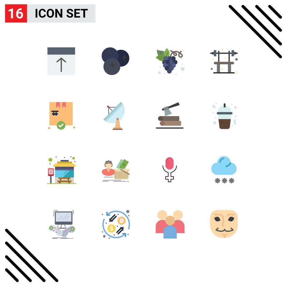 Set of 16 Modern UI Icons Symbols Signs for gym exercise fruits bench grape Editable Pack of Creative Vector Design Elements
