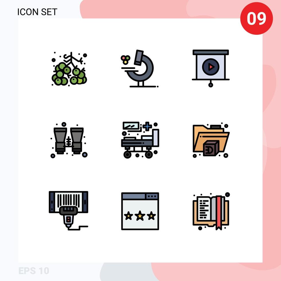 Stock Vector Icon Pack of 9 Line Signs and Symbols for patient bed hospital business bed search Editable Vector Design Elements